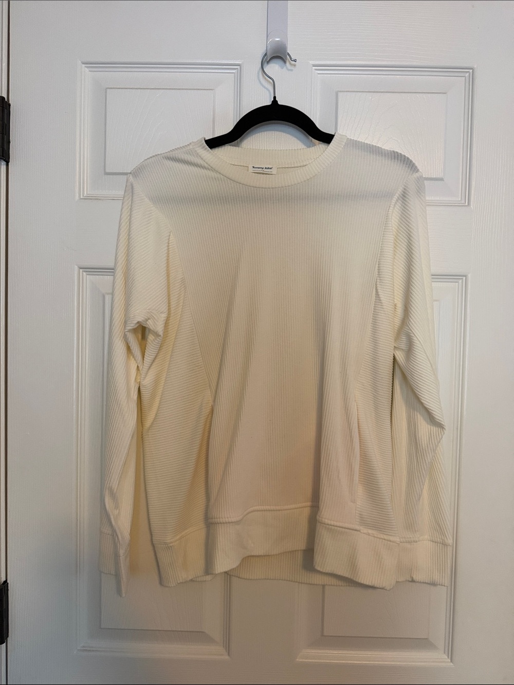 Tommy John Wide Ribbed Crew Sweatshirt in Coconut Milk